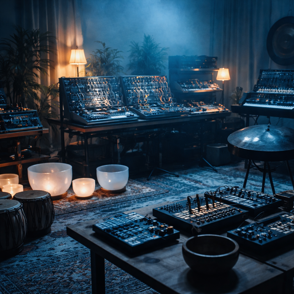 ambient music instruments showcased in a studio setting